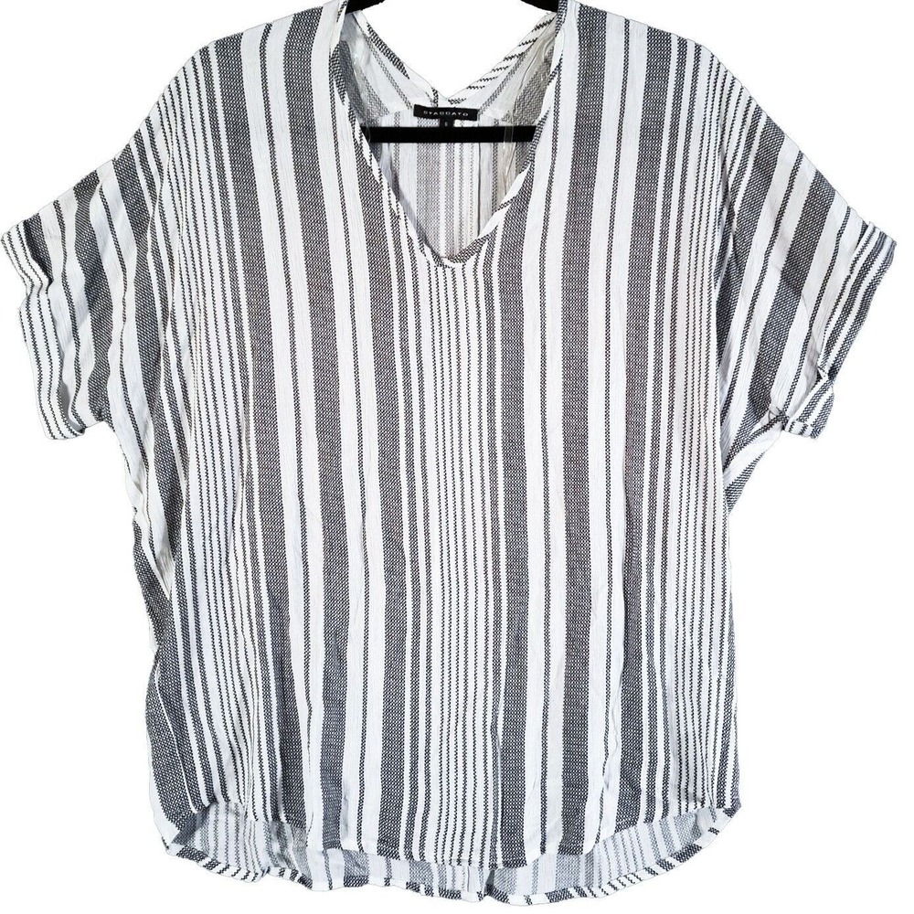 Staccato Top Womens Small Striped V Neck Short Sleeve Relaxed Fit Blouse
